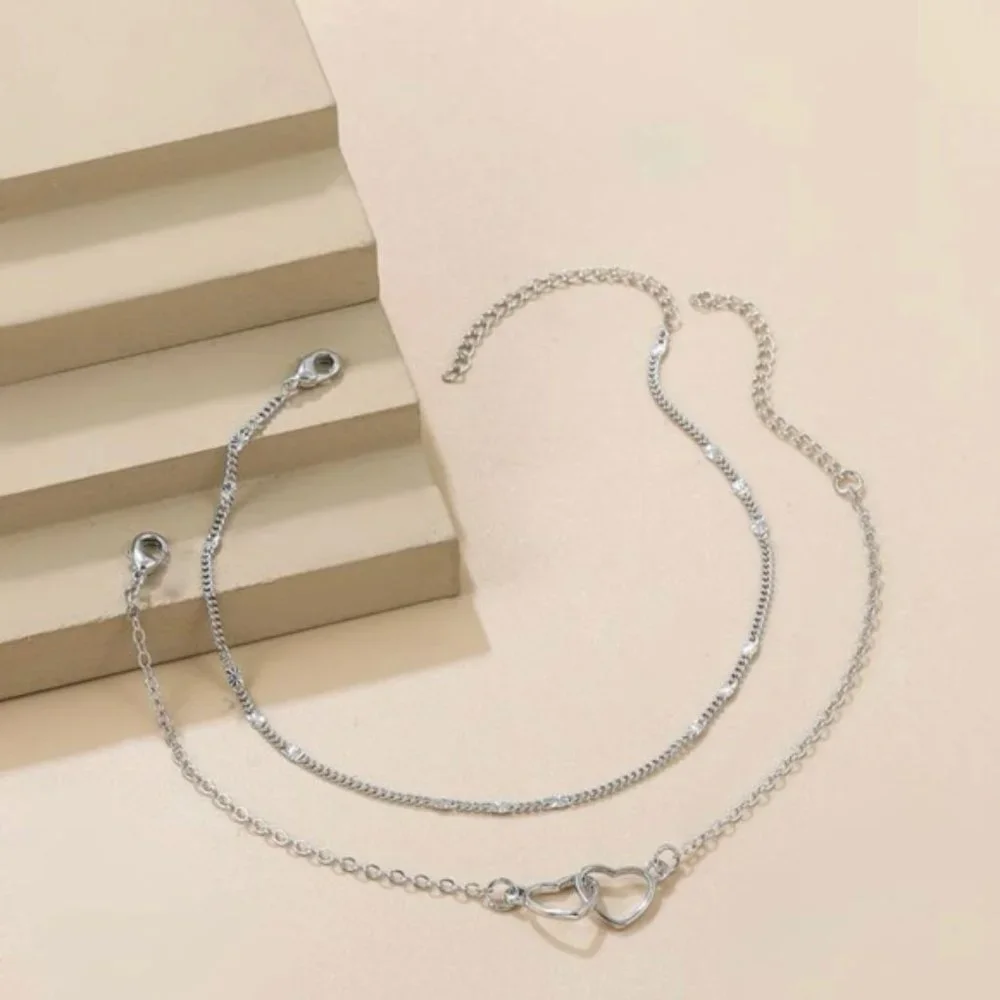 2pcs Heart Decor Bracelet Silver For Women Wedding Party